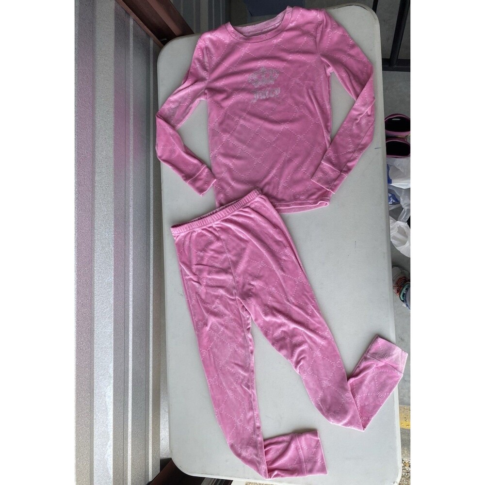 Juicy Couture Girls Pink Velour Monogram Pajama Set Size 12